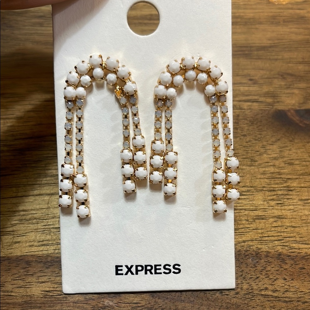 Express Gold and White Rhinestone Earrings